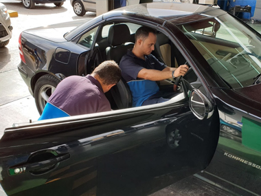 Mercedes SLK undergoing import inspection test in Murcia Mercedes SLK import test
